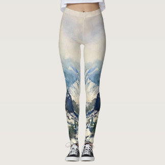 Watercolor Mountain Scene Leggings