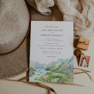 Watercolor Mountain   Waterton Lakes Hochzeit Einladung