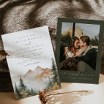 Watercolor Mountain Wedding Invitation Einladung<br><div class="desc">This is a mountain wedding invitation featuring a beautiful watercolor fall mountain scene and an elegant font pairing. Edit all wording and all colors except for the color of the watercolor mountain scene. The color of the evergreen drop is not editable. // For matching items, please visit the "SAWYER" collection...</div>