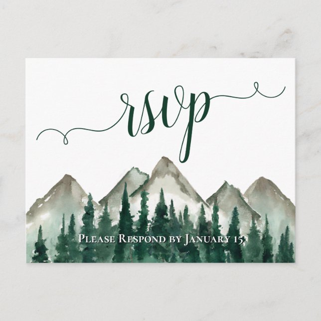 Watercolor Mountains & Pines Wedding Carte postale (Devant)