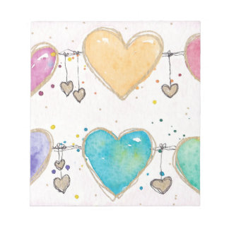 Watercolor multicolor hearts notepad notizblock
