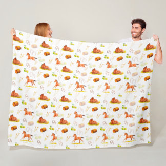 Watercolor Muster Pferde Pferde Hufeisen Äpfel Fleecedecke