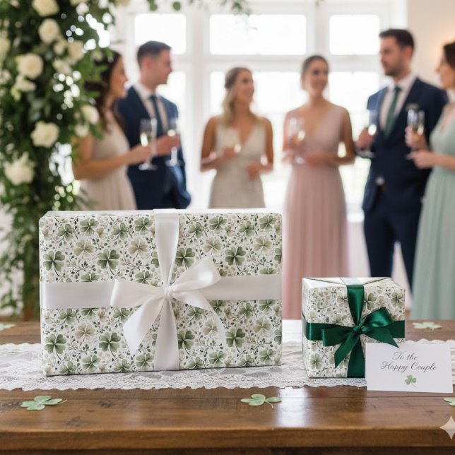 Watercolor Muted Green Blooming Shamrocks Geschenkpapier (Von Creator hochgeladen)