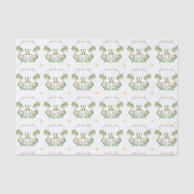 Watercolor Nativity Monogram Crest Christmas Seidenpapier (Vorderseite)