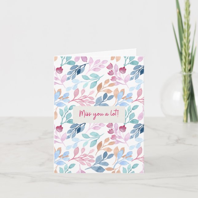 Watercolor Nature Pattern Miss you Affirmation Karte (Vorderseite)