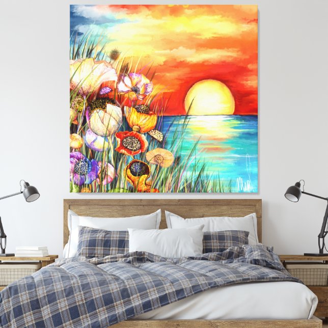 Watercolor Nature Sunrise Canvas Print Leinwanddruck (Insitu (Schlafzimmer))