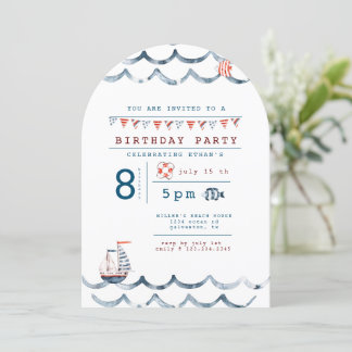 Watercolor Nautic Birthday Party Einladung