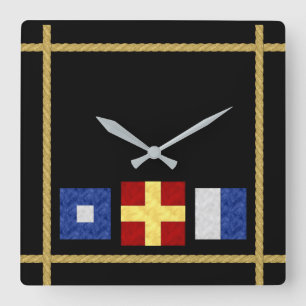 Watercolor Nautical Maritime Signal Flag Monogram Quadratische Wanduhr