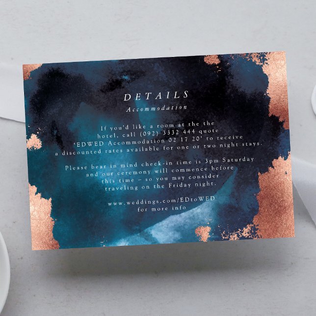 Watercolor Navy Blue Moody Rose Gold Wedding RSVP Karte (Von Creator hochgeladen)