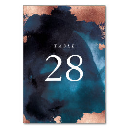 Watercolor Navy Blue Moody Rose Gold Wedding Tischnummer