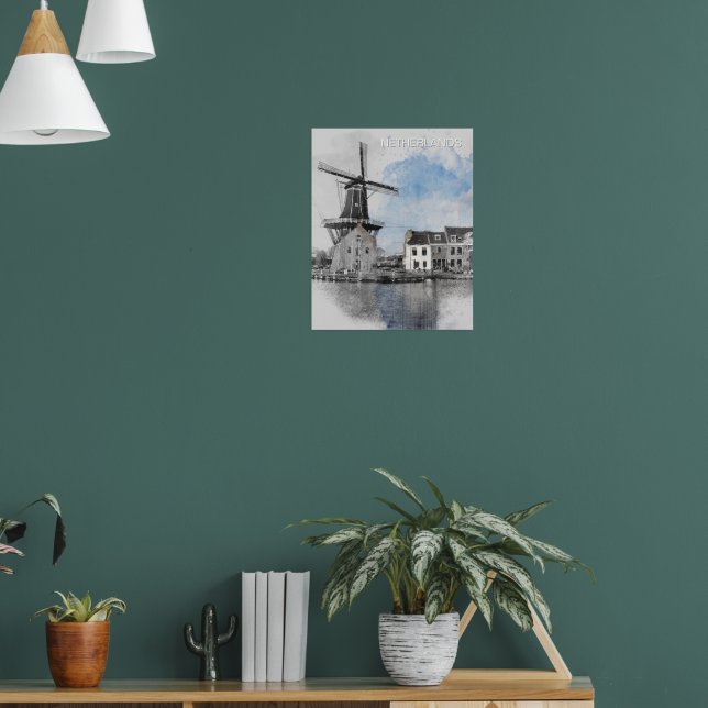 Watercolor Netherlands Windmill – Dutch  Poster (Wohnzimmer 1)