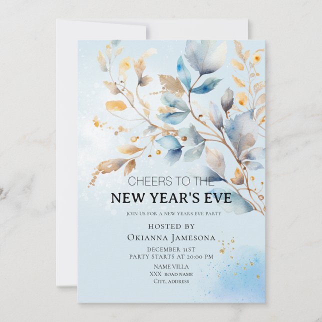 Watercolor New Year's Eve Party  Einladung (Vorderseite)