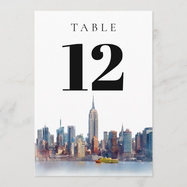 Watercolor New York City Tischnummer (Vorderseite)