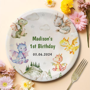 Watercolor Niedlich Dragon Birthday Paper Teller