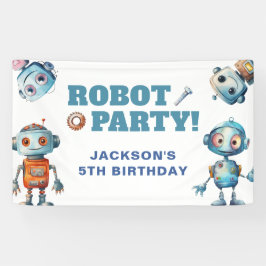 Watercolor Niedlich Robot Birthday Banner