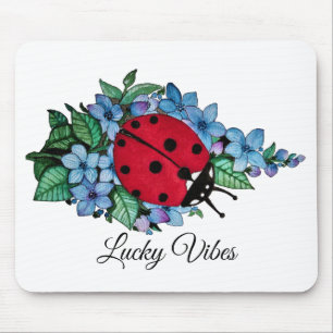 Watercolor-niedlicher Marienkäfer mit blauen Mousepad
