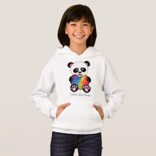 Watercolor-niedlicher Panda mit Regenbogen-Herzen Hoodie