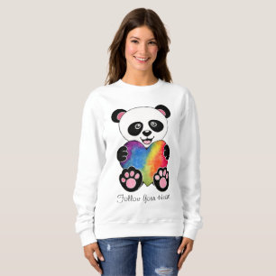 Watercolor-niedlicher Panda mit Regenbogen-Herzen Sweatshirt