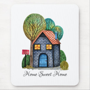 Watercolor-niedliches Zuhause-süße Zuhause-Kunst Mousepad