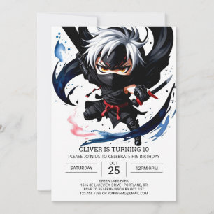 Watercolor Ninja Adventure Birthday Einladung