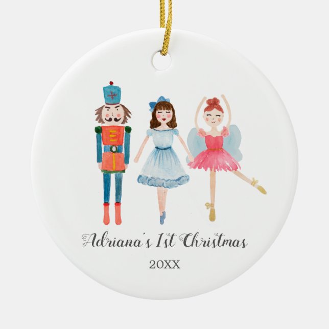 Watercolor Nutcracker Ballerina Keramik Ornament (Vorne)