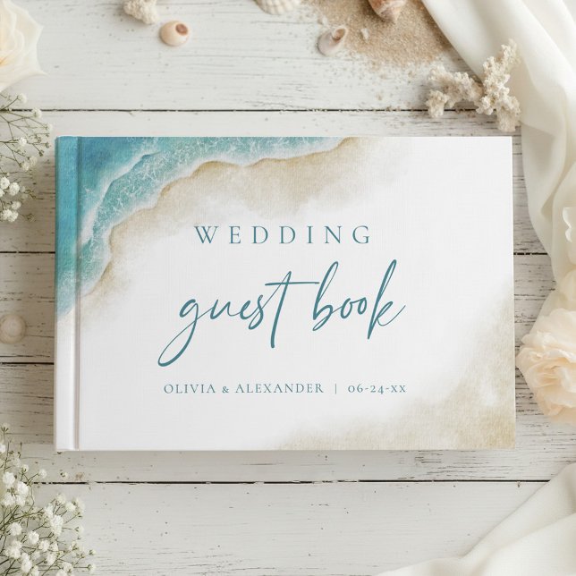 Watercolor Ocean Beach Destination Wedding Gästebuch (Von Creator hochgeladen)