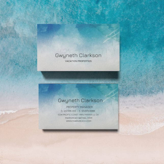 Watercolor Ocean Beach Summer Business Card Visitenkarte (Von Creator hochgeladen)