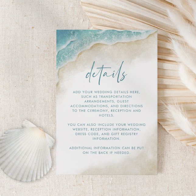 Watercolor Ocean Beach Summer Wedding Details Begleitkarte (Von Creator hochgeladen)
