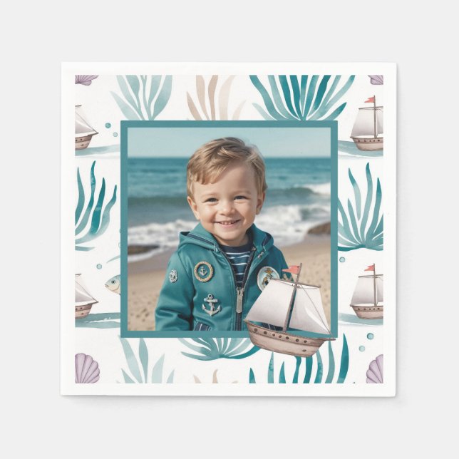 Watercolor Ocean Scene Photo Serviette (Vorderseite)