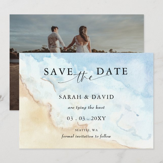 Watercolor Ocean Sea Summer Beach Photo  Save The Date (Vorne/Hinten)
