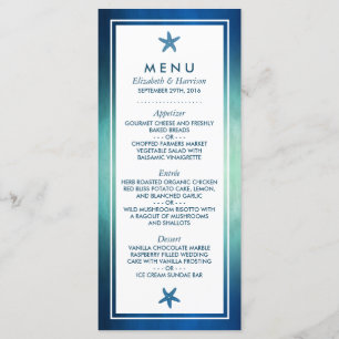 Watercolor Ocean Starfish Beach Wedding Menu