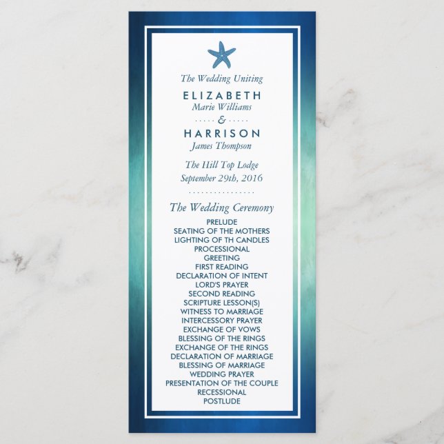 Watercolor Ocean Starfish Beach Wedding Programme (Devant)