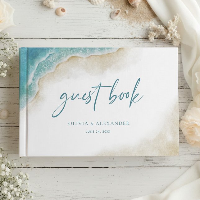 Watercolor Ocean Summer Beach Wedding Gästebuch (Von Creator hochgeladen)
