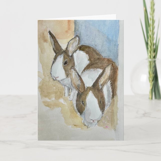 Watercolor of 2 Dutch bunnies on greeting card Karte (Vorderseite)