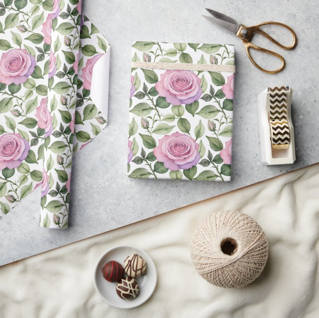 Watercolor Of Pink And Lavender Roses Geschenkpapier (Kunsthandwerk)