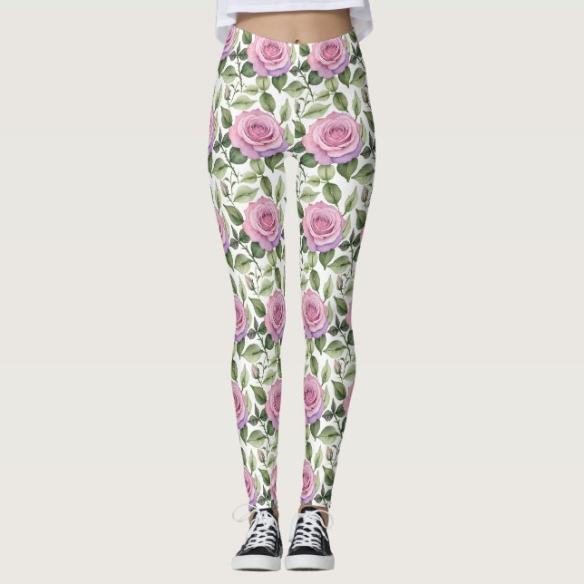 Watercolor Of Pink And Lavender Roses Leggings (Vorderseite)