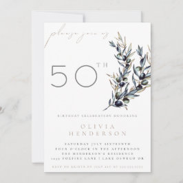 Watercolor Olive Branch Adult Birthday Invitation Einladung