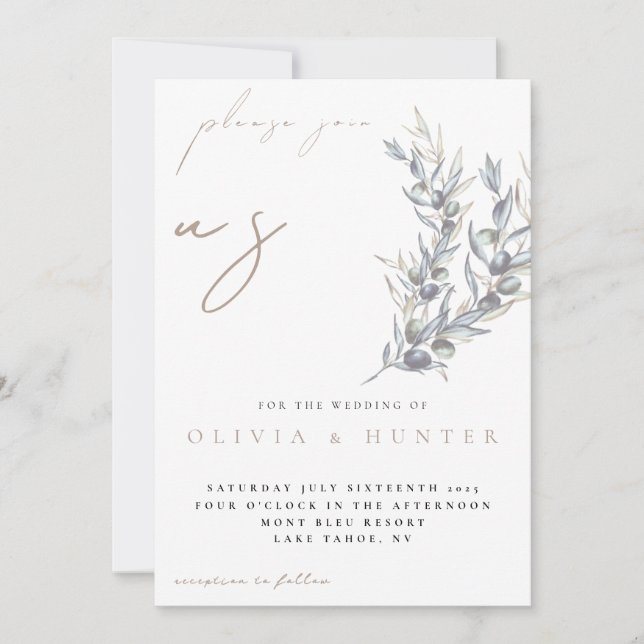 Watercolor Olive Branch Photo Wedding Invitation (Devant)