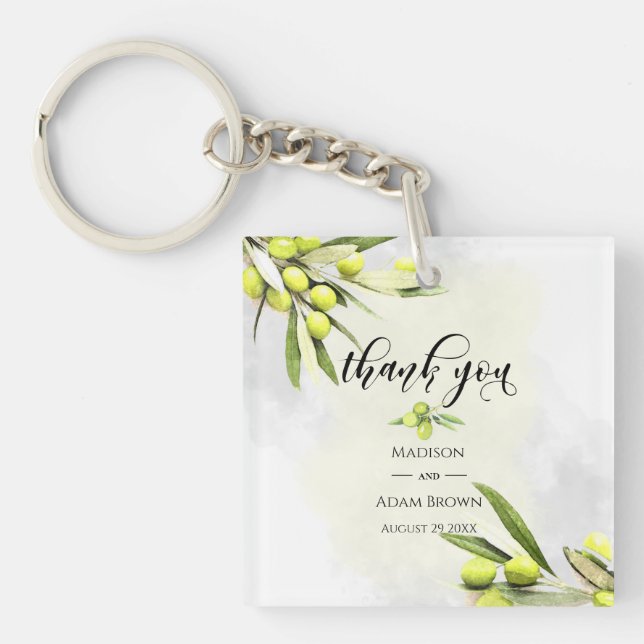 Watercolor Olive Branches Wedding Thank You (Devant)