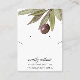 WATERCOLOR OLIVE FOLIAGE EARRING NECKLACE DISPLAY VISITENKARTE