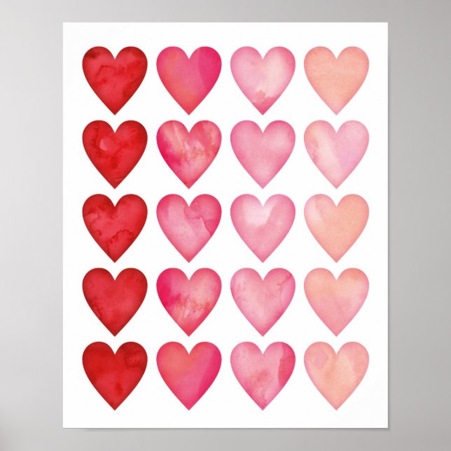 Watercolor Ombre hearts poster print (Vorne)