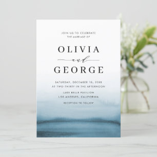 Watercolor Ombre Navy Blue Modern Wedding Einladung