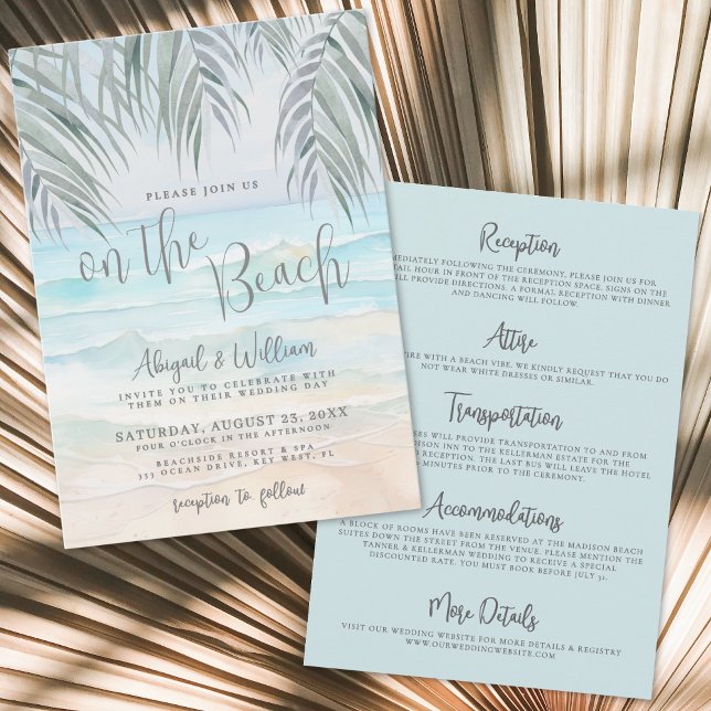 Watercolor On The Beach Wedding All In One Einladung (Watercolor On The Beach Wedding All In One Invitation )