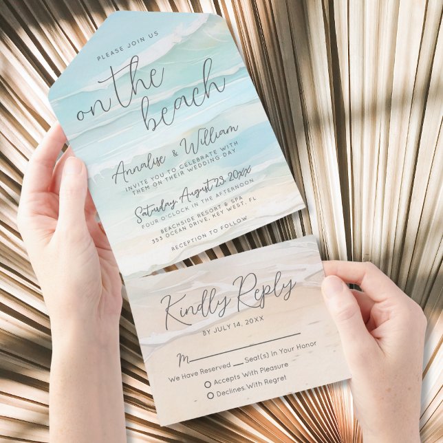 Watercolor On The Beach Wedding All In One Einladung (Watercolor On The Beach Wedding All in One Invitation)