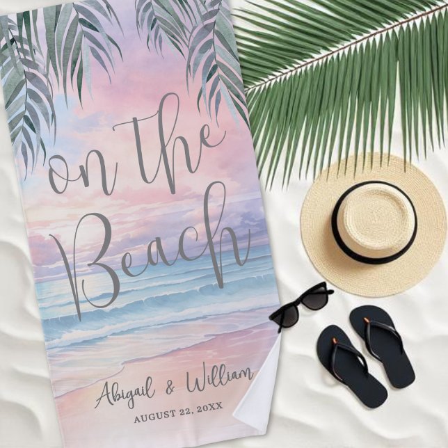 Watercolor On The Beach Wedding Strandtuch (Watercolor On The Beach Wedding Towel )