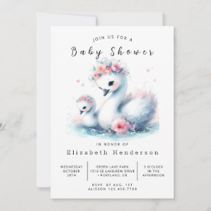 Watercolor Online Swan Baby Dusche Einladung