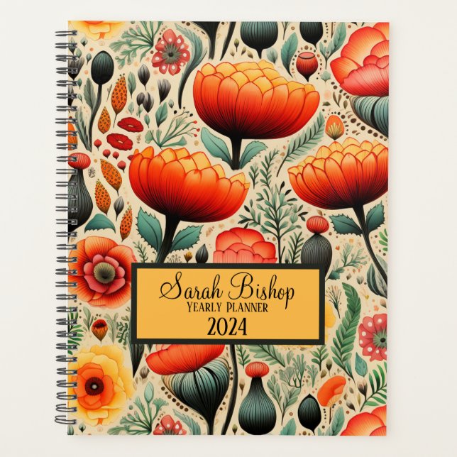 Watercolor Orange Blumenwalzplaner Hardcover Planer (Vorderseite)