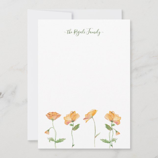 Watercolor-orange Mohnblumen-personalisiertes Mitteilungskarte (Vorderseite)