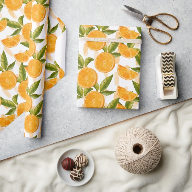 Watercolor Orange Pattern Geschenkpapier (Kunsthandwerk)
