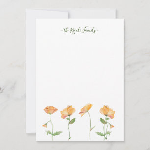 Watercolor Orange Poppies Personalized Stationery Mitteilungskarte